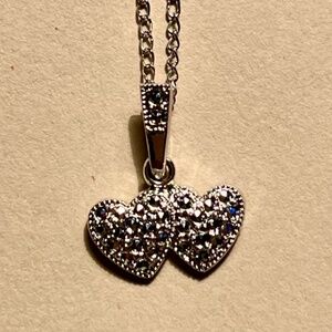 Sterling Silver and Marcasite Twin Hearts Charm and 14" SS Necklace